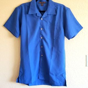 Harriton Men Navy with Checker Pattern Shirt Size S